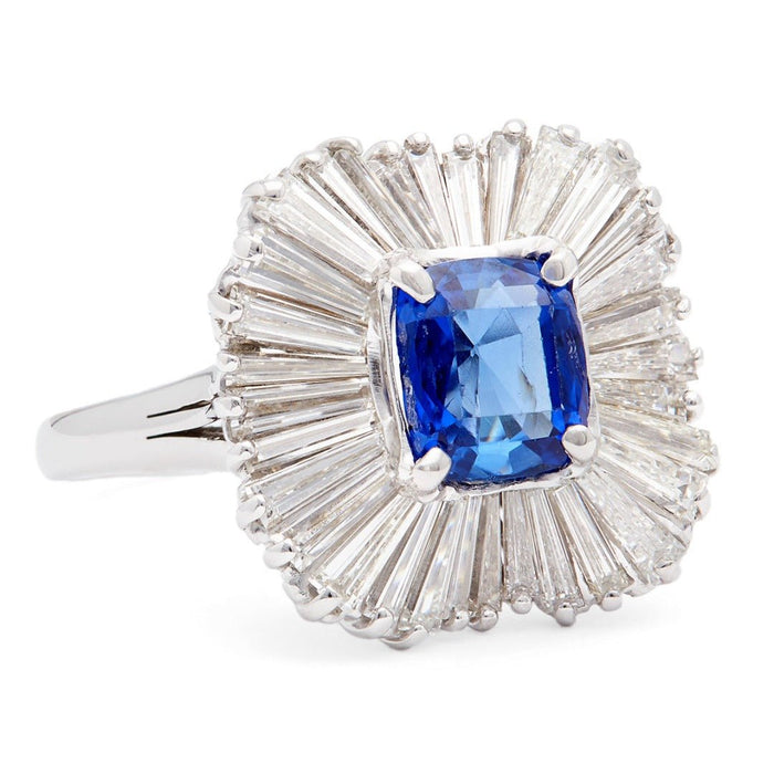 Vintage 1.87ct Cushion Sapphire & Diamond Ballerina Ring | Burroughs
