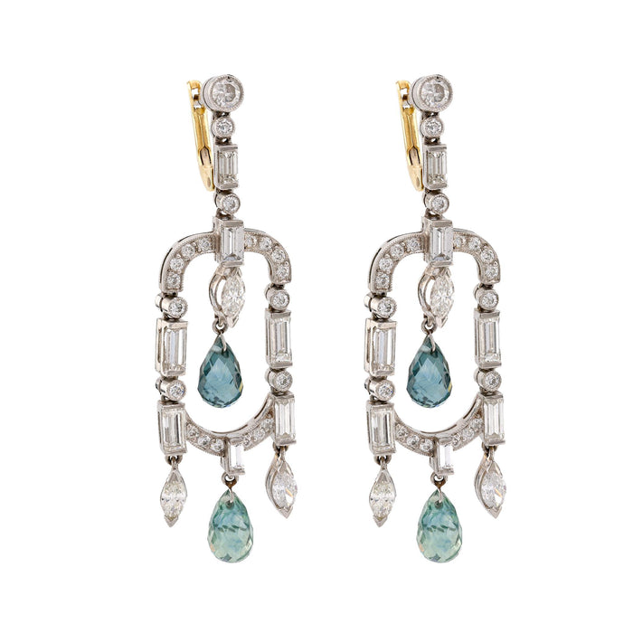 Art Deco Inspired Aquamarine Diamond Platinum Chandelier Earrings