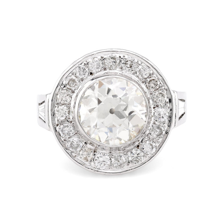 Art Deco Inspired GIA 3.10 Carat Old European Cut Diamond Halo Ring