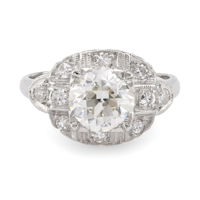 Art Deco GIA 1.53 Carat Old European Cut Diamond Platinum Engagement Ring