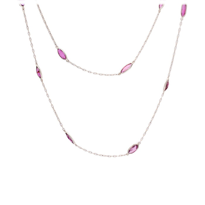 Art Deco Inspired Ruby 18k White Gold Station Necklace