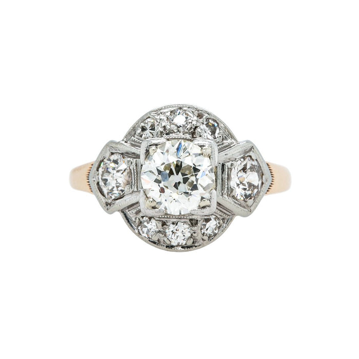 Vintage Two-Tone Retro Era GIA Old European Cut Diamond Halo Engagement Ring | Willseden