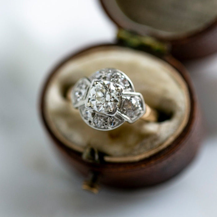 Vintage Two-Tone Retro Era GIA Old European Cut Diamond Halo Engagement Ring | Willseden